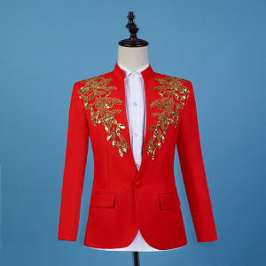 Adult Sequin Suit Red Host Costume Trendy Evening Dress Student Chorus Mens Costumes Singer