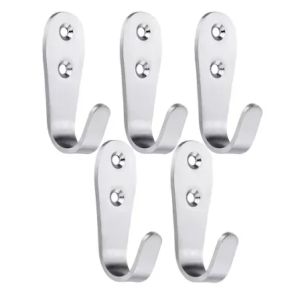 5 PCS Double Hole Hook Heavy Duty Stainless Steel Wall Hook Waterproof Hook Bathroom Hanging Towel Key Coat Bag