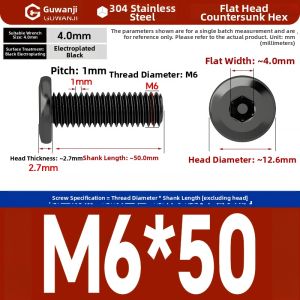 GUWANJI | Black 304 Stainless Steel Countersunk Hex Head Flat/Round/Tapered Furniture Clamping Screw