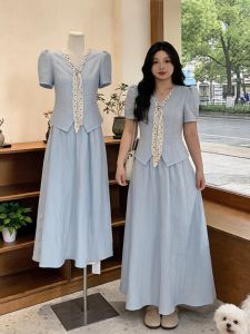 Plus Size High-Class Feeling Scarf Detail Summer Two-Piece