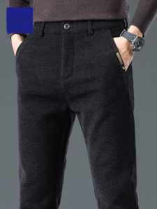 ROMON | Romon Mens Casual Thickened Woolen Straight Leg Business Pants Autumn New Style Fashionable Cityscape Youth Warmth Function