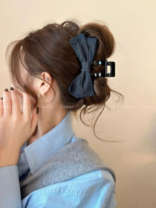 Korean Style Denim Butterfly Knot Hair Claw Clip Womens New 2025 High-End Feeling Back of Head Hair Clip Elegant Shark Clip Hair Accessories