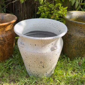 กระถางดินเผาปากบาน สีวินเทจเก่า ๆ มีหู 4 หู ขนาด 40 x 44 cm.