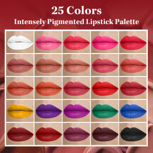 25 Colors Velvet Matte Lipstick Palette Multi-Purpose Lip Eyeshadow Blush Palette Highly Pigmented Full Coverage Glossy Finish