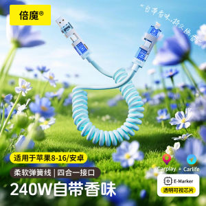 2M Spring Loaded 4-In-1 Fast Charge Data Cable for Apple Huawei Xiaomi OPPO Baomei Magic USB-C to USB-A TPU Coated Cable