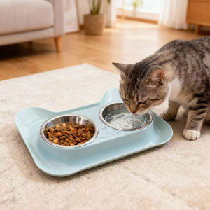Cat Bowl Double Bowl Integrated Pet Tableware Cat Rice Bowl Cat Food Bowl Cat Water Bowl Stainless Steel Cat Bowl Dog Bowl