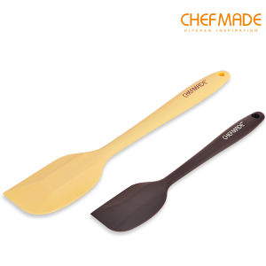 CHEFMADE 2PCS Silicone Spatula Set Non-stick Heat Resistant Stainless Steel Inner Core FDA Approved for For Baking Mixing Basting & Marinating 10.9" x 2.2" (Yellow) 8" x 1.6" (Brown) WK9154