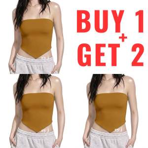 3PCS CARI Tube Top Pointed Hem Stretch Double Lined Top Full Length Womenswear Basic Slim-Fitting Cotton Spandex