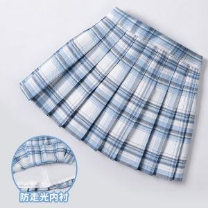 สไตล์ญี่ปุ่น Junting Rain กระโปรงจีบเด็กครึ่งความยาวการออกแบบรูปแบบตาหมากรุกสําหรับเด็กผู้หญิง All Seasons