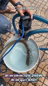 Máy bơm chìm hút hồ cá hút nước thải bơm chống ngập công suất 250W sử dụng điện ắc quy 12V Cánh quạt inox BH 3T