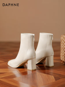 Daphne | White New Years French Slim Heel Short Boots