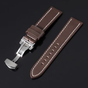 Dây Đeo Đồng Hồ Bằng Da Cổ Điển Retro Màu Bạc Đen Vàng Hồng 18/20/22/24mm Khóa Bướm Vòng Tay Kinh Doanh Phổ Thông Cho Đồng Hồ Truyền Thống