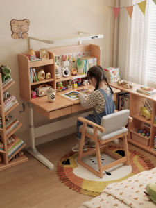 DONGMU | Children Adjustable Eye Protection Study Desk Bookshelf Oak