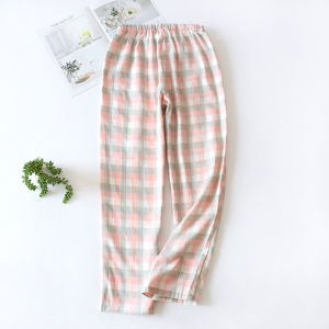 Pure Cotton Couple Japanese Style Plaid Pajama Pants Student Home Pants Spring Summer Autumn Female Male Cotton Double-Layer Gauze Pants Loose