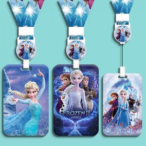 Retractable Buckle Lanyard+Card Holder Student Campus Kindergarten Pickup Card Subway Card Meal Card Bus Card Holder Work ID Holder Kids Gift Frozen Theme
