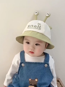 Baby Snail Bucket Hat Boys Girls Kids Fisherman Hat Sun Protection Cap with Chin Strap Topi Budak
