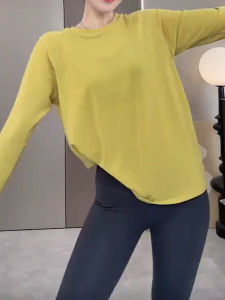 เสื้อยืดแขนยาวโยคะหลวมสบาย ๆ ระบายอากาศได้ดี แห้งเร็ว ผ้าฝ้ายผสมโพลีเอสเตอร์สำหรับผู้หญิง ฤดูใบไม้ร่วง 2022 ใหม่