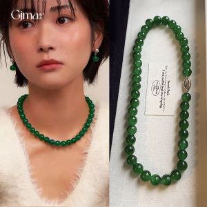 D-Li Xin Green Glass Bead Necklace New Chinese Style Lockbone Chain Fashion Jewelry for Women Retro Trendy Accessory