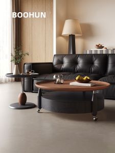 Movable Solid Wood Bauhaus Vintage Round Living Room End Table Set