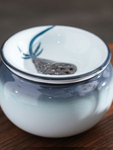 Jianshui Tea Wastewater Barrel Gongfu Tea Set with Lid Ceramic Blue Porcelain Tea Washing Device Home Use Ru Kiln