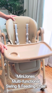 MiniJones Swing & Feeding High Chair For Baby Multi-functional Kids Highchairs Foldable Adjustable Backrest Height Washable Seat