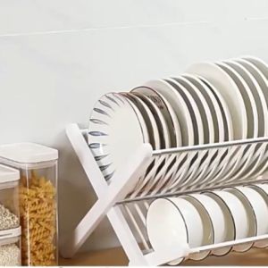 ที่คว่ำจาน ที่คว่ำชาม 2 ชั้น ชั้นวางจาน ชั้นวางช้อนส้อม ชั้นวางของในครัว สามารถพับได้ มาพร้อมถาดรองน้ำ