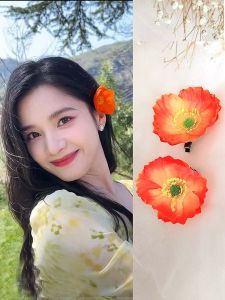 คลิปติดผมดอก Tulip สีส้ม สำหรับการถ่ายภาพ คลิปติดผมแบบอเนกประสงค์ ตกแต่งผมแบบเกาหลี ไม่ต้องใช้เครื่องประดับ