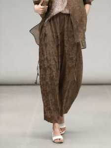 COCOBELLA | Chic Traditional Chinese Embossed Satin Loose Long Pants