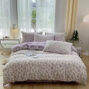 Romantic Floral Simple Design Winter Washed Cotton & Knit Cotton Double Layer Bedding