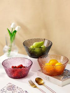 Glass Fruit Plate Salad Bowl For Home Living Room Coffee Table Accessible Luxury Transparent Crystal Classy Snack Large Watermelon Fruit Pot