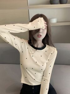 Sweet And Spicy Short Sleeve Womens T-shirt Shoulder Length Long Sleeve Print Slim Fit Spring Autumn Base Layer Polka Dot Top