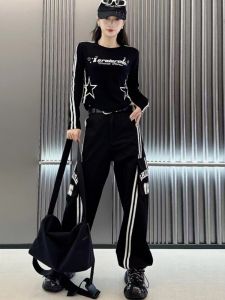 Fashionable Casual Sportswear Set for Women Long Sleeve Slim Fit Top And Cargo Pants Step out Style Autumn 2024 Collection