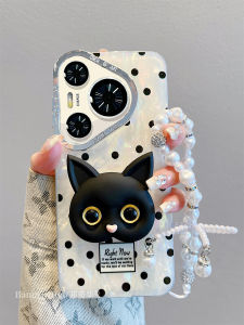 Huawei Pura70pro+ Mate60pro+ New Phone Case Korean Japanese Style Cat Stand Full Cover Womens Chain Design Creative Cartoon