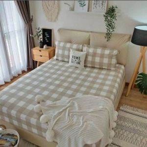 sprei motif aestetik emely kotak set sarung bantal 2 sarung guling 1 bahan katun halus lembut tidak pudar