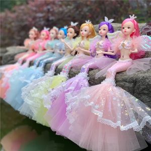 Colorful Mermaid Doll Rainbow Princess Toy Childrens Pretend Play House Dress Up Toy Christmas Birthday Gift for Girls