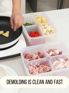 3PCS 4in1 Removable Compartments Fruits Meat Food Fridge Refrigerator Storage Box Japanese Airtight Seal Food Organizer with Lid Frozen Meat Sub-packed Frozen Crisper Container Box Kitchen Organization Box