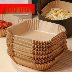 แผ่นรองหม้อทอดอากาศ 100 ชิ้น - แผ่นอบไม่ติดเพื่อการทําความสะอาดง่าย ใช้ในบ้านและเชิงพาณิชย์ 