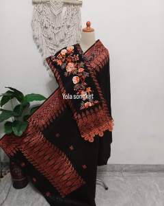 Songket silungkang full kristal glitter hitam tembaga selendang sulam