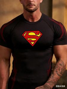 Hot Toys | Summer New Super Hero Superman Logo 3D Printing Fitness Training Competition Quick Drying Sportswear Summer Mens T-shirt Large