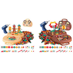 【New Arrival】 203 Piece Creative Mosaic Puzzle Engineering Construction Block Building Set with Electric Drill Screw Tool for Gift