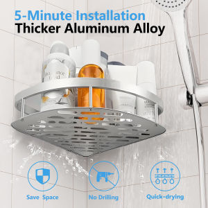 Corner Shower Caddy Silver Bathroom Shelf Without Drills Bathroom Shower Organizer Aluminum Wall-mount Storage Rack for Bathroom