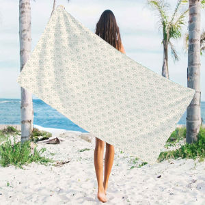 beige green leaf damask Quick Drying Microfiber Beach Towel Lightweight for Swimming Camping Yoga - Bath Towel