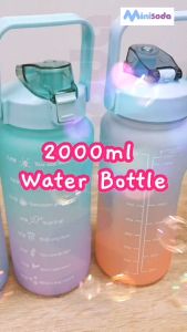 2000ml Water Bottle with Straw (Free Sticker) Scale Large Capacity Korea Cute Portable Bottles Student Office Travel Gym Fitness Gradient Color Drinking Water Botol Air