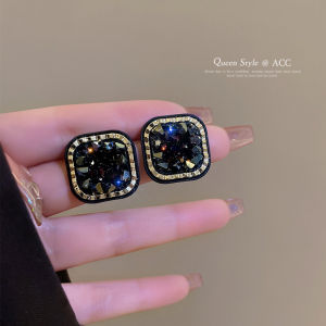 Hoa Tai Vuông Kim Cương Đen Cổ Điển Cao Cấp Cho Nữ Thời Trang Mới 2025 Trang Sức Hợp Kim Vàng Bạc Hợp Kim