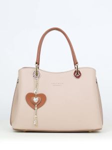 Aidrani | Genuine Cowhide Leather Two-Tone Women Handbag Top Handle Satchel with Heart Charm Crossbody Bag for Work Travel