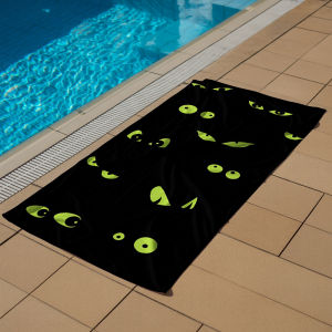 Glow Green Monster Eyes Microfiber Quick Dry Beach Towel Cute Cartoon Anime Absorbent Soft Bath Towel for Travel Adult Kids