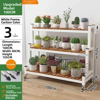 DANBIYIN | Multifunctional Balcony Storage Rack Ironwood Stepladder Plant Stand
