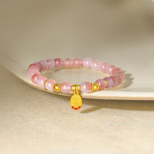 ZHOU LIU FU 周六福 S925 Sterling Vòng Tay Bạc Mã Não Tự Nhiên Vòng đeo tay đính hạt 18K mạ vàng phước lành Fu tấm quyến rũ Vòng tay co giãn cho phụ nữ cô gái 17cm j1914587