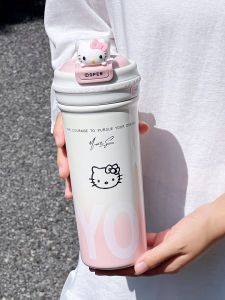 Adorable Hellokitty Double Drink Straw Insulated Mug Cute Female Office Tea Brewing Water Cup Stylish New 2025 Stainless Steel Cup