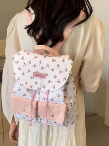 READY STOK Tas Import Bahu Ransel Korea Serut Flowers Bunga Lucu Wanita Manis Design Elegan